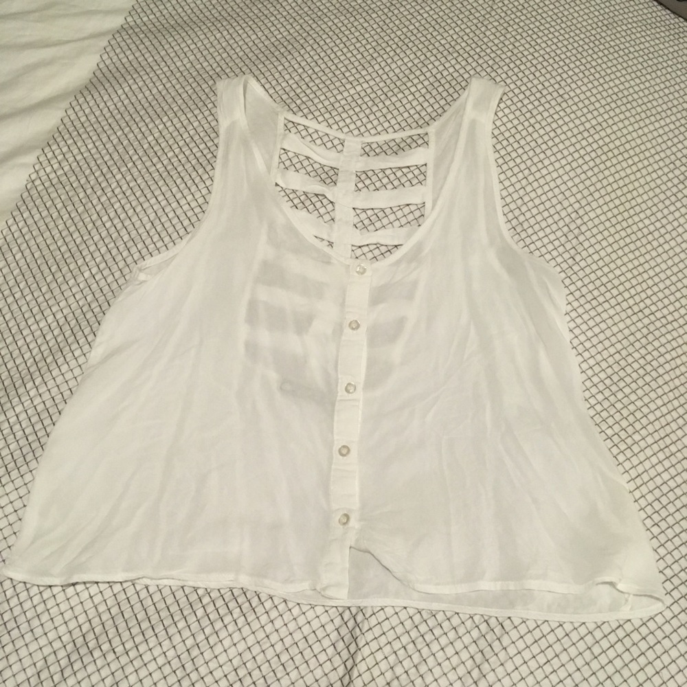 White cut out back crop top